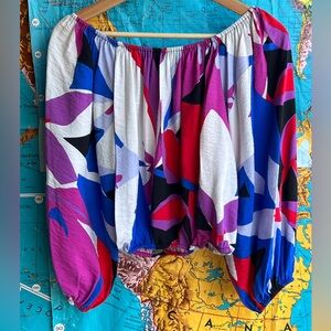 Nine West Multicolor Off-Shoulder Top - Pink, Purple, Blue, Red, Black